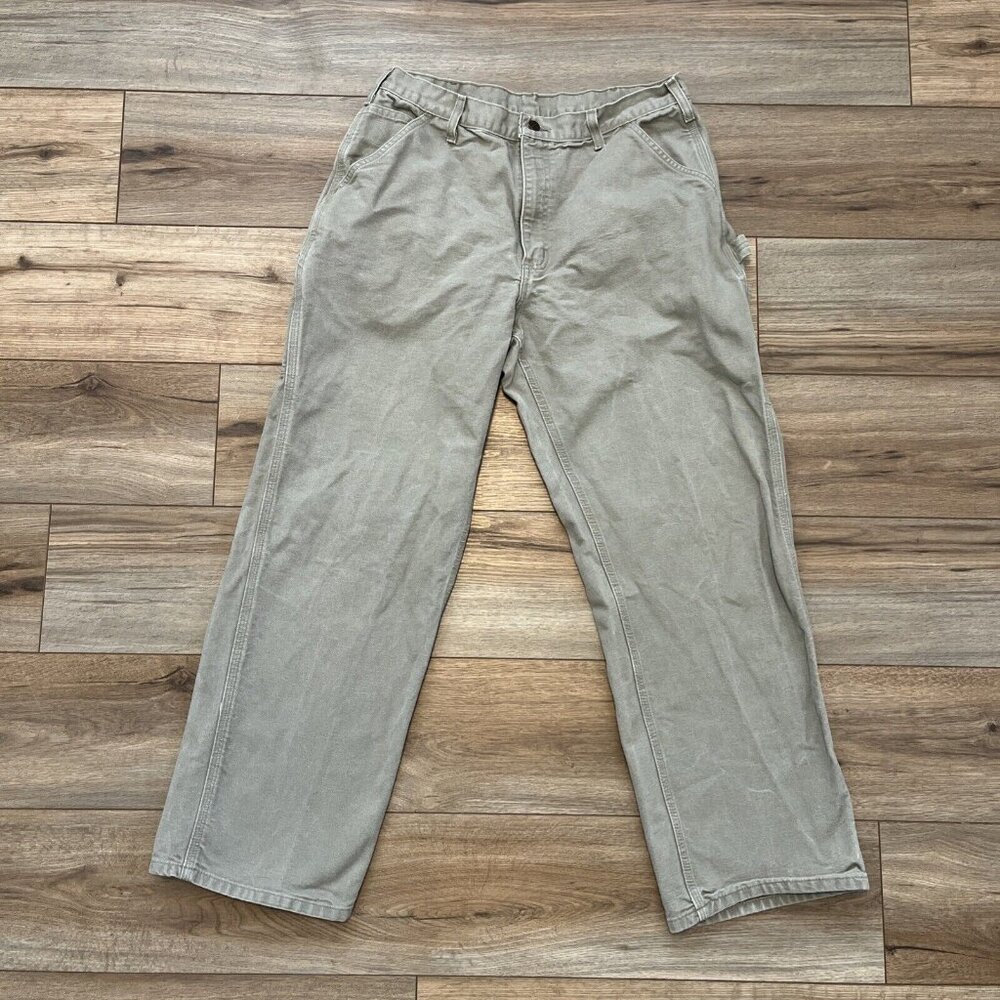 Men's Carhartt Duck Canvas Carpenter Jeans 36x32 Beige Tan B11 DES Dungaree Fit